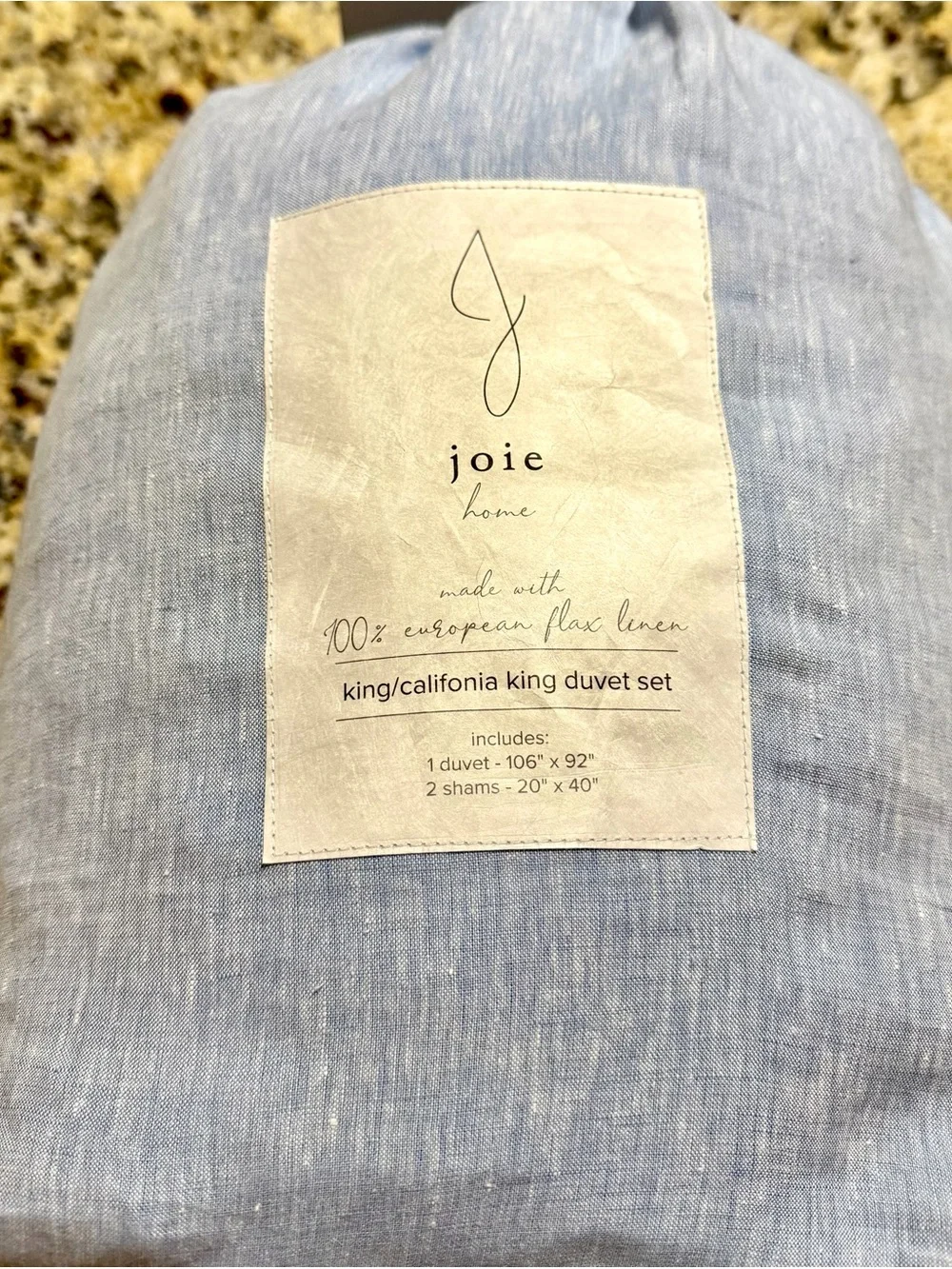 Joie Home European Flax Linen King Duvet Cover Set Coastal Blue Like New